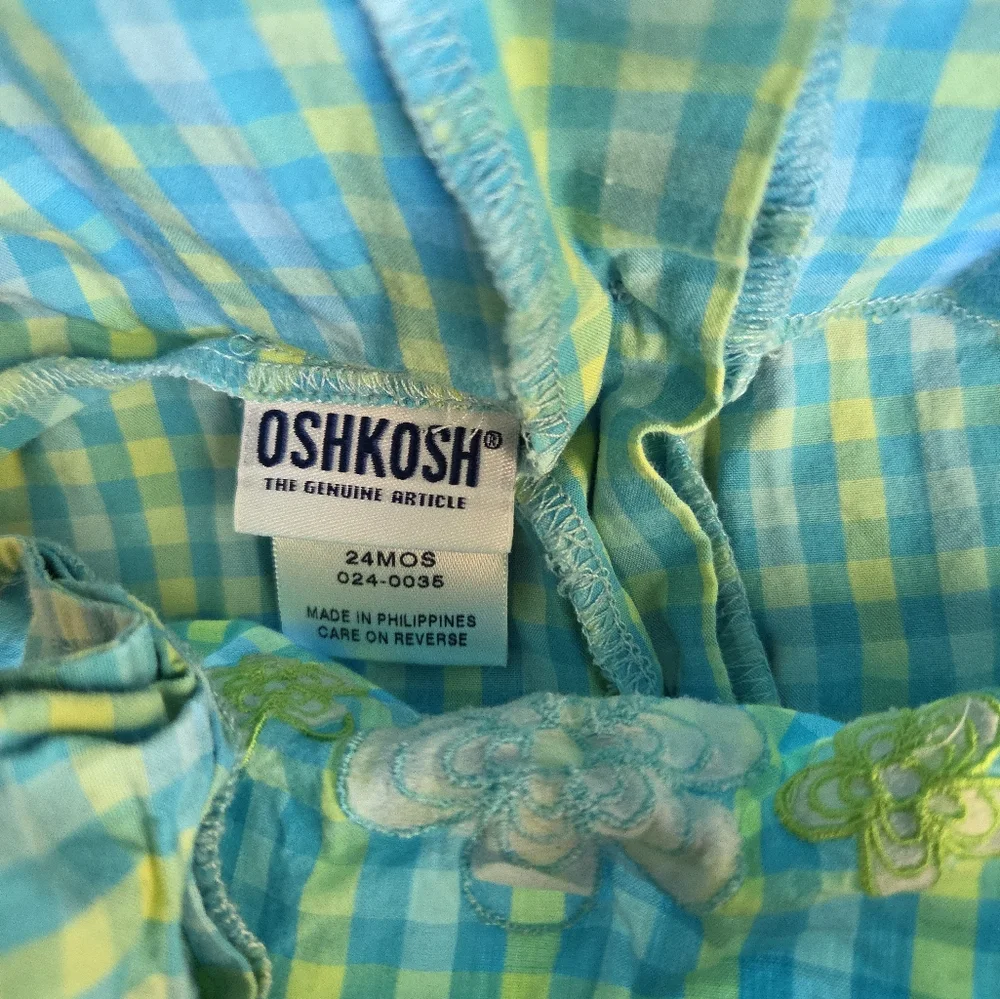 Vintage 90s‎ OshKosh B'gosh Blue and Green Gingham Romper Size 24 Months